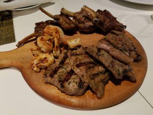 Grilled lamb chops, shrimp and steak at Bab al Yam restaurant